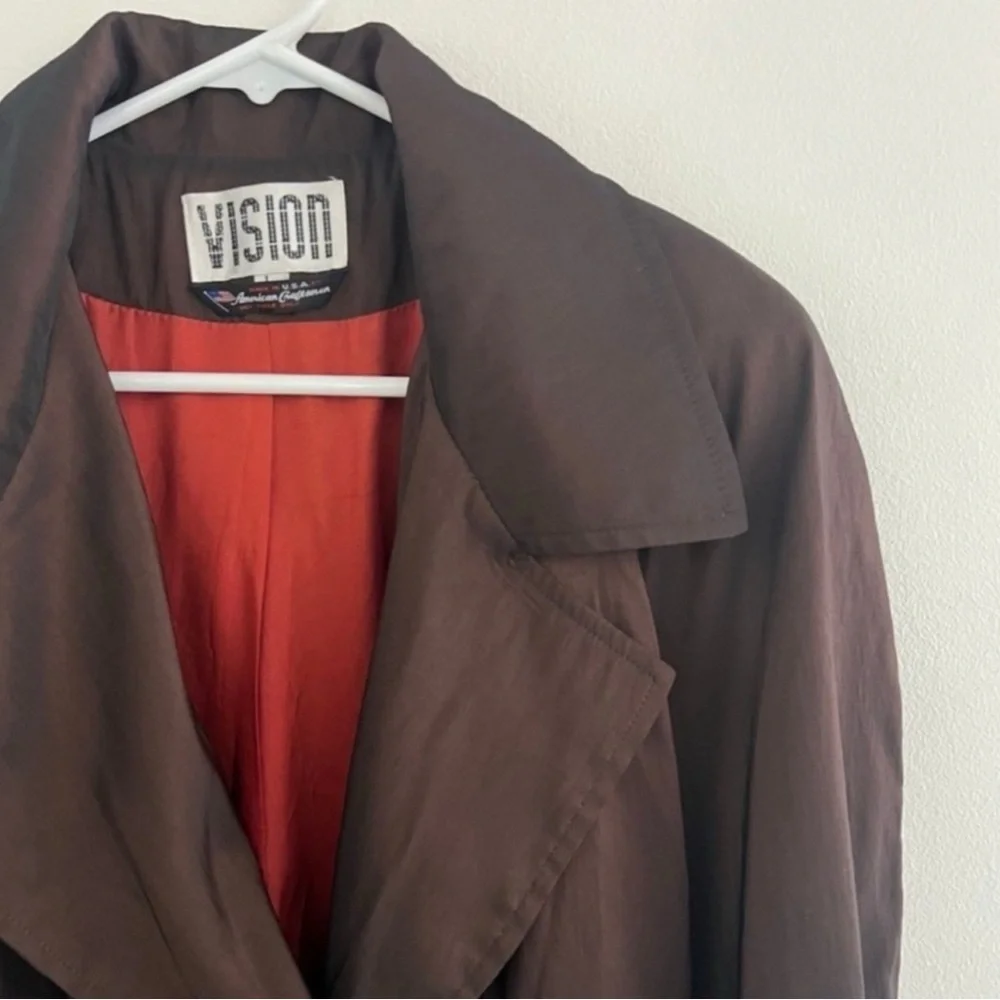 Vintage 80s Vision Brown Metallic Trench Waist Coat Large